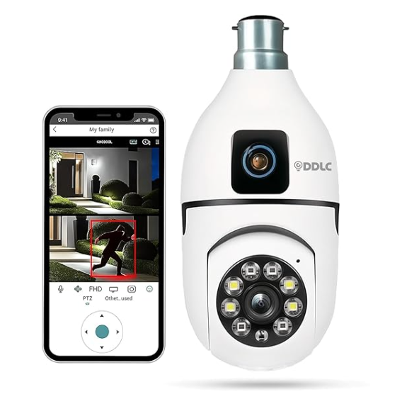 4MP/8MP Dual Lens WiFi CCTV Camera for Home | 360° Pan Tilt | Night Vision | Motion Detection | Two Way Audio | Wireless Security Camera with Mobile App V380 Pro (Dual Lens Light Camera)
