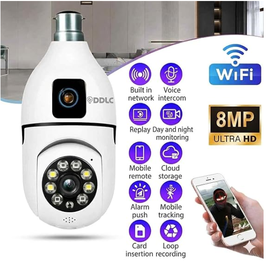 4MP/8MP Dual Lens WiFi CCTV Camera for Home | 360° Pan Tilt | Night Vision | Motion Detection | Two Way Audio | Wireless Security Camera with Mobile App V380 Pro (Dual Lens Light Camera) - Image 2