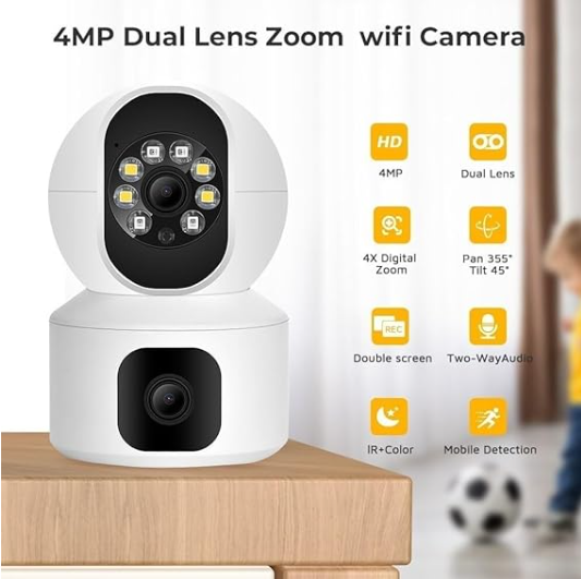 Dual Lens WiFi IP 360° Camera 1920 X 2160 Full HD 4mp AI (Upgraded) CCTV Night Vision Motion Sensor Two-Way Audio Micro SD Card Support Upto 128GB Monitor Nanny Security Indoor White - Image 2